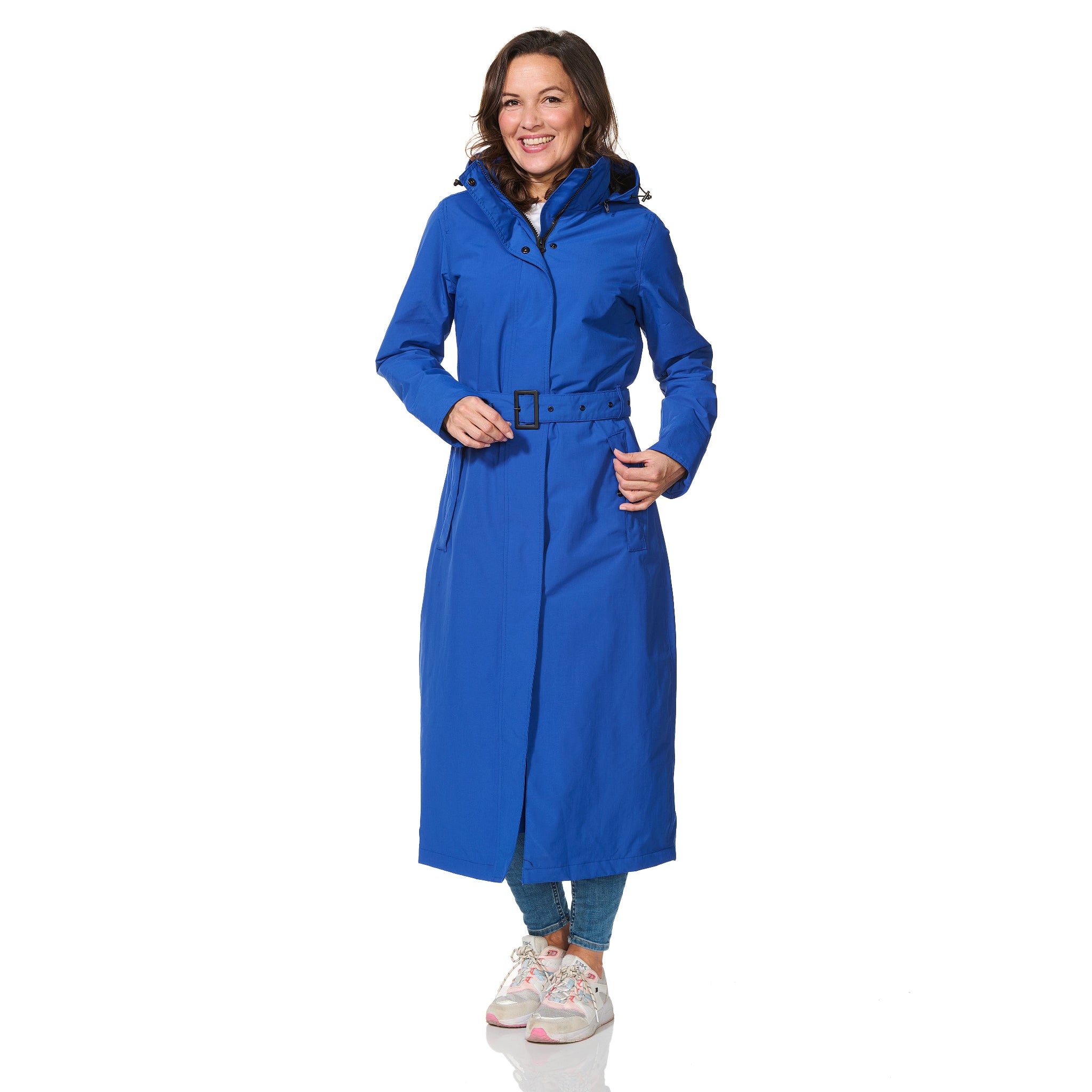 Lange Regenjas Dames kobalt blauw Montreal Happy Rainy Days