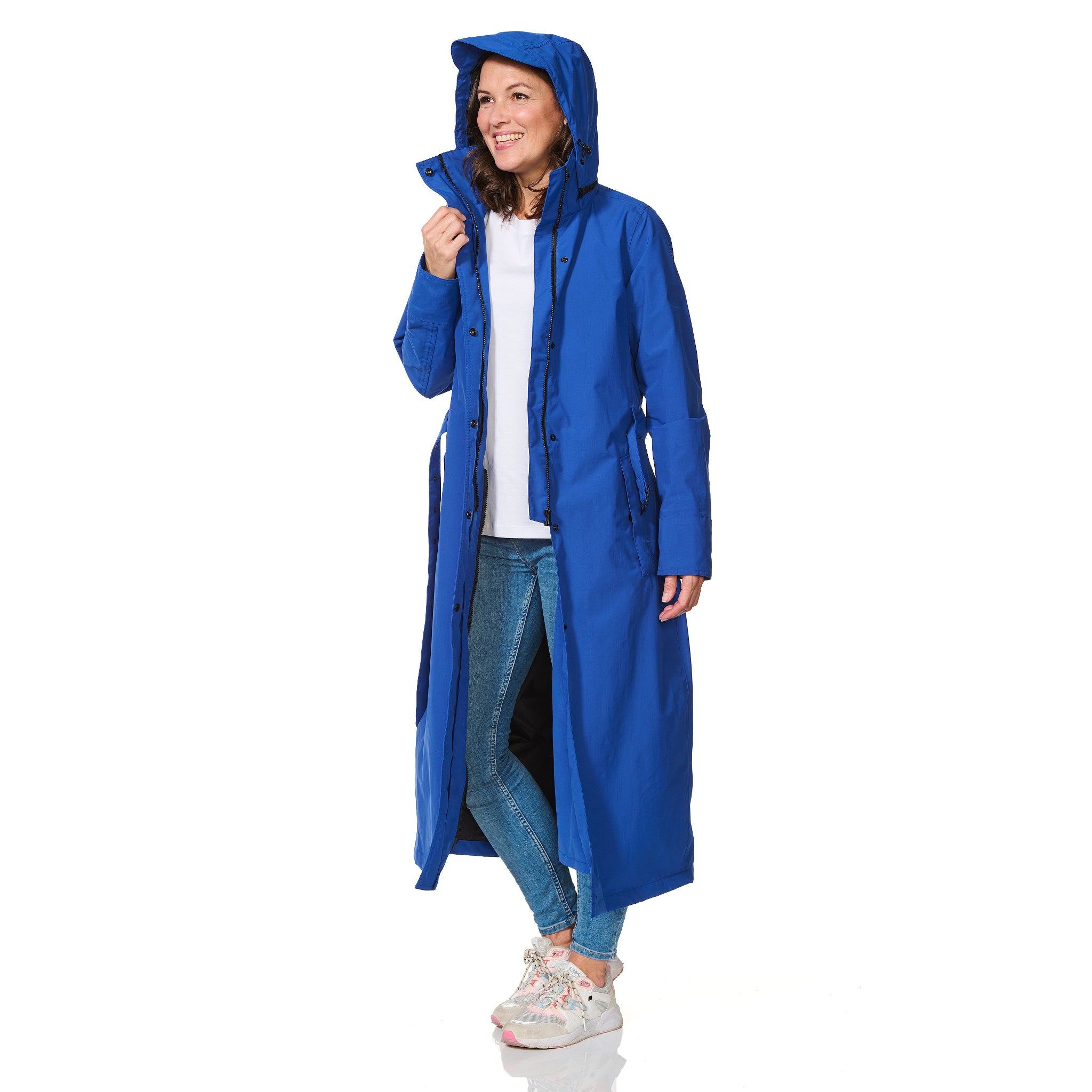 Lange Regenjas Dames kobalt blauw Montreal Happy Rainy Days