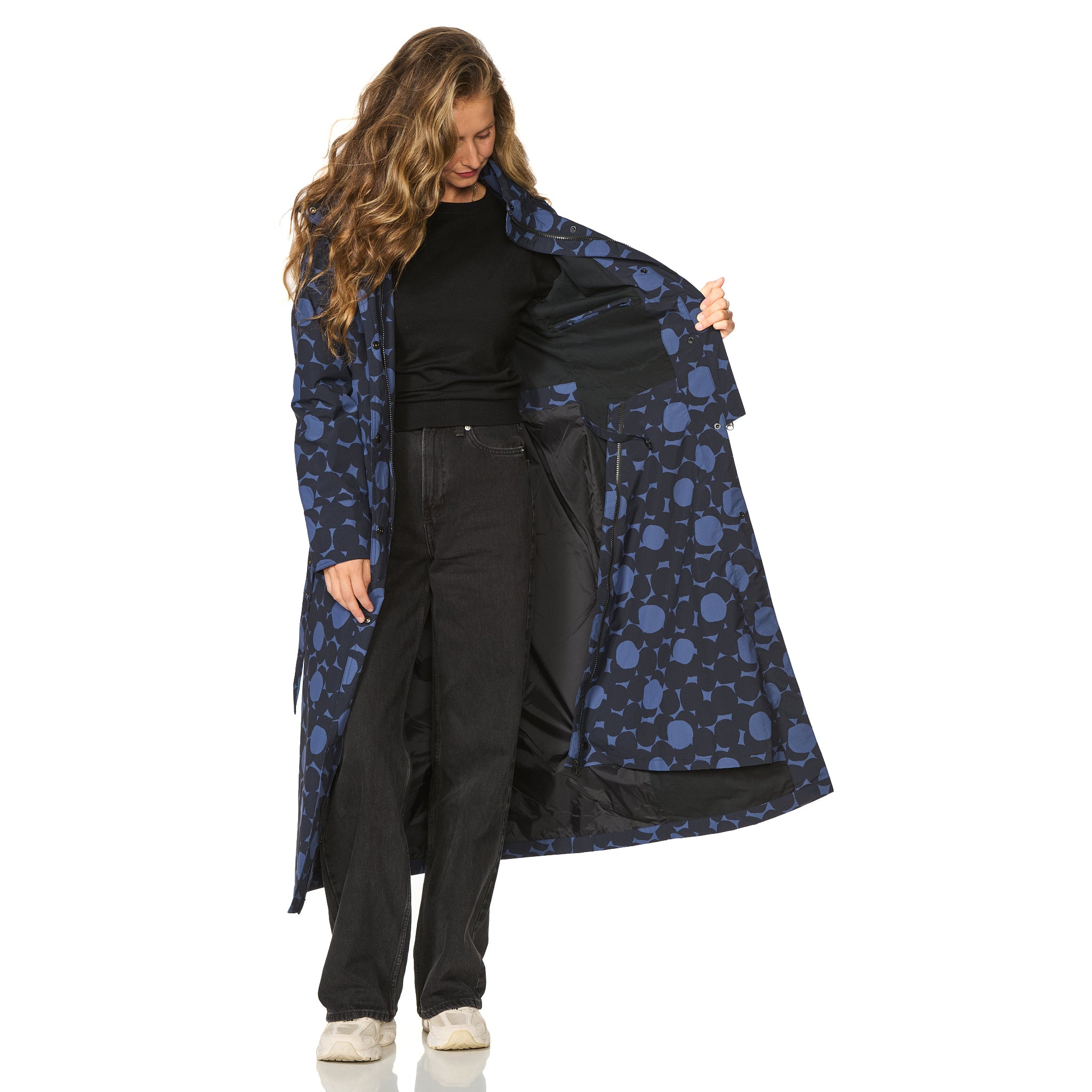 Lange regenjas Montreal print blauw Happy Rainy Days 